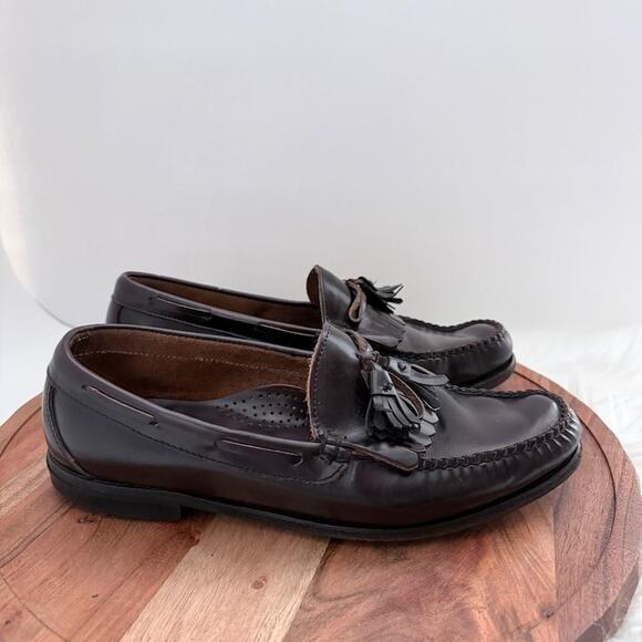 LL Bean Shoes Mens Size 11 D Brown Leather Tassel Loafers Kiltie Moc Toe Dress - Picture 1 of 14
